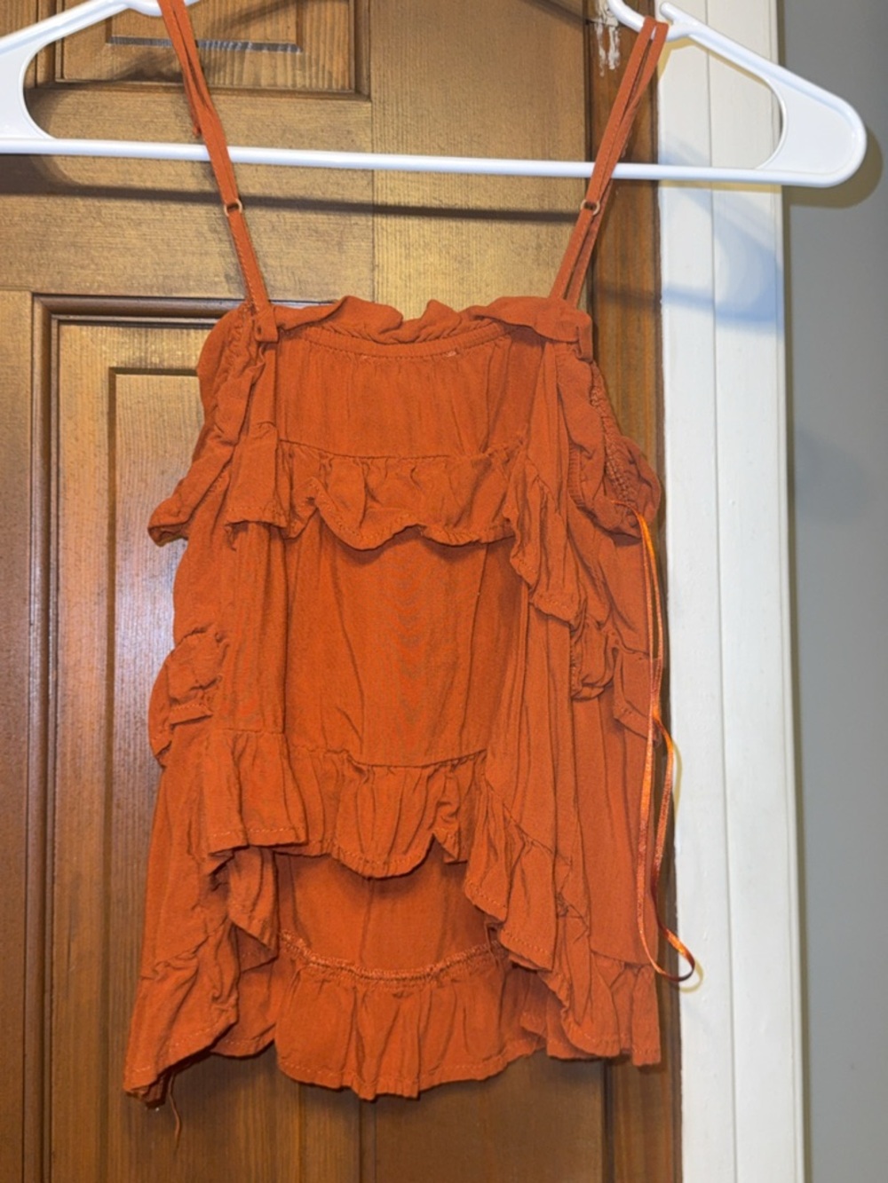 Paper Crane Rust Orange Ruffle Tank Top - Picture 3 of 4